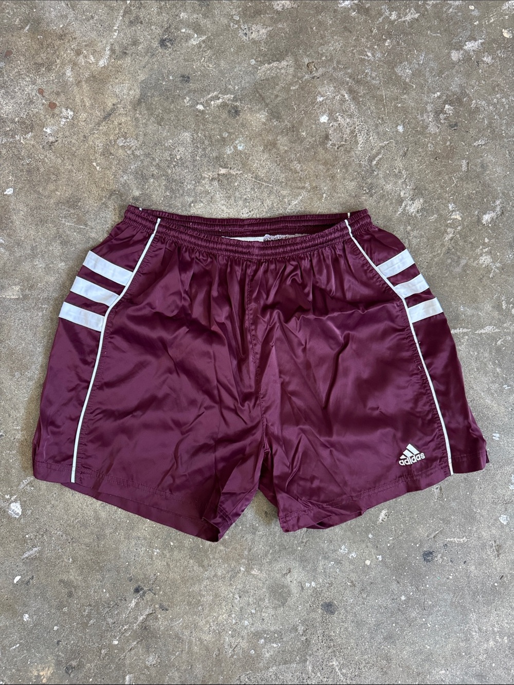 Adidas Men's Maroon Athletic Shorts with White Stripes